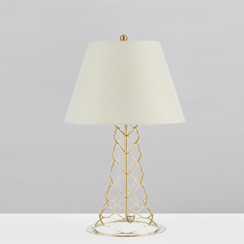 Stofkegel schaduw nachtkastje licht modernisme 1-head witte tafellampje met toren gouden framebasis