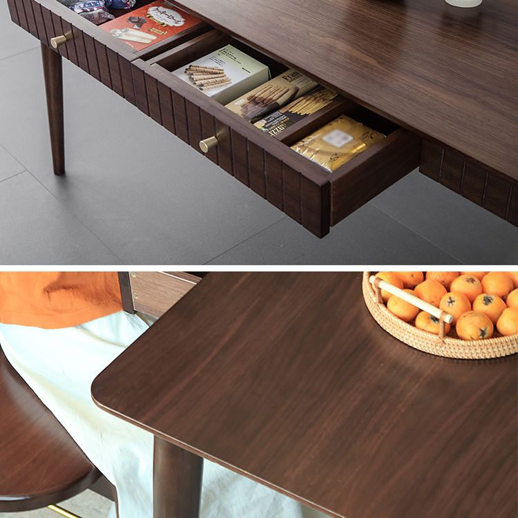 Hickory Rectangle Wood Table Storage Dining Table with 4 Legs for Restaurant