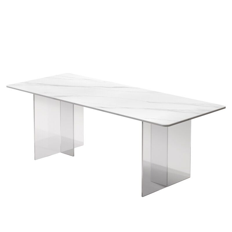 Rectangle Transparent Base Dining Table Modern Stone Double Pedestal Table