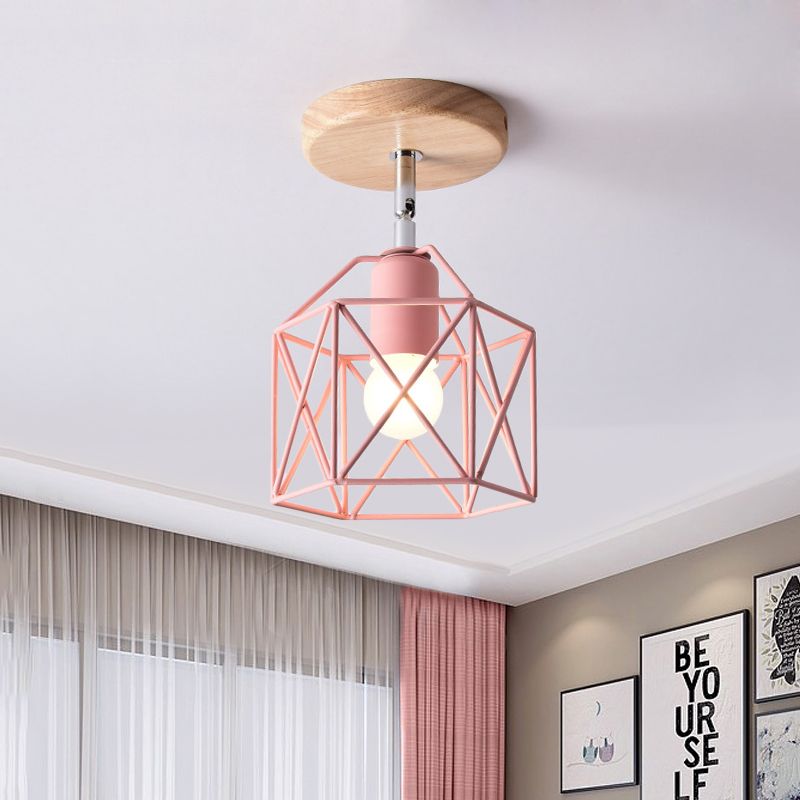 Lámpara de techo hexagonal gris/blanco/rosa/amarillo/azul/verde, lámpara de techo modernista de Metal de 1 cabezal, montaje semiempotrado para dormitorio