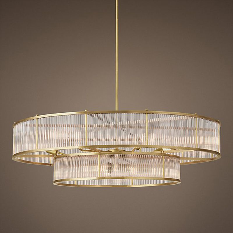 Gold Metal Chandelier Light Fixtures Traditional Round Multi-Head Hanging Pendant Lamps with Crystal