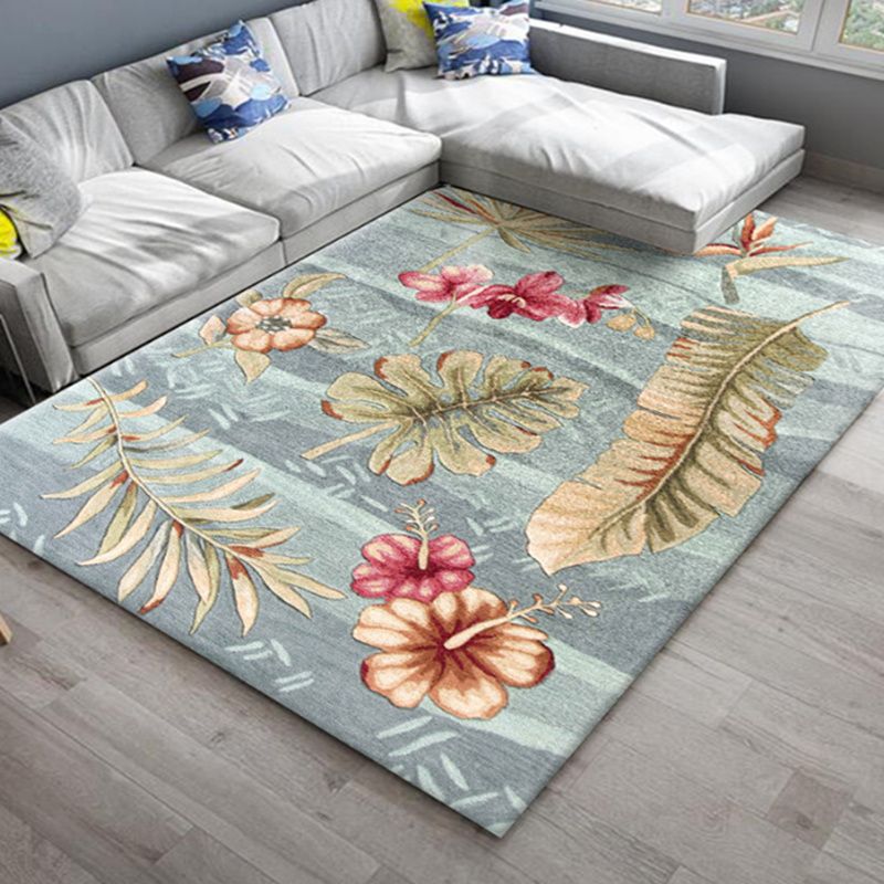 Modern Living Room Area Carpet Plant Pattern Polyester Area Rug Anti-Slip Backing Rug