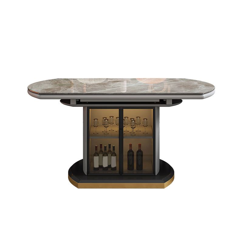 Grey Round Stone Tabletop Extendable Dining Table with Storage