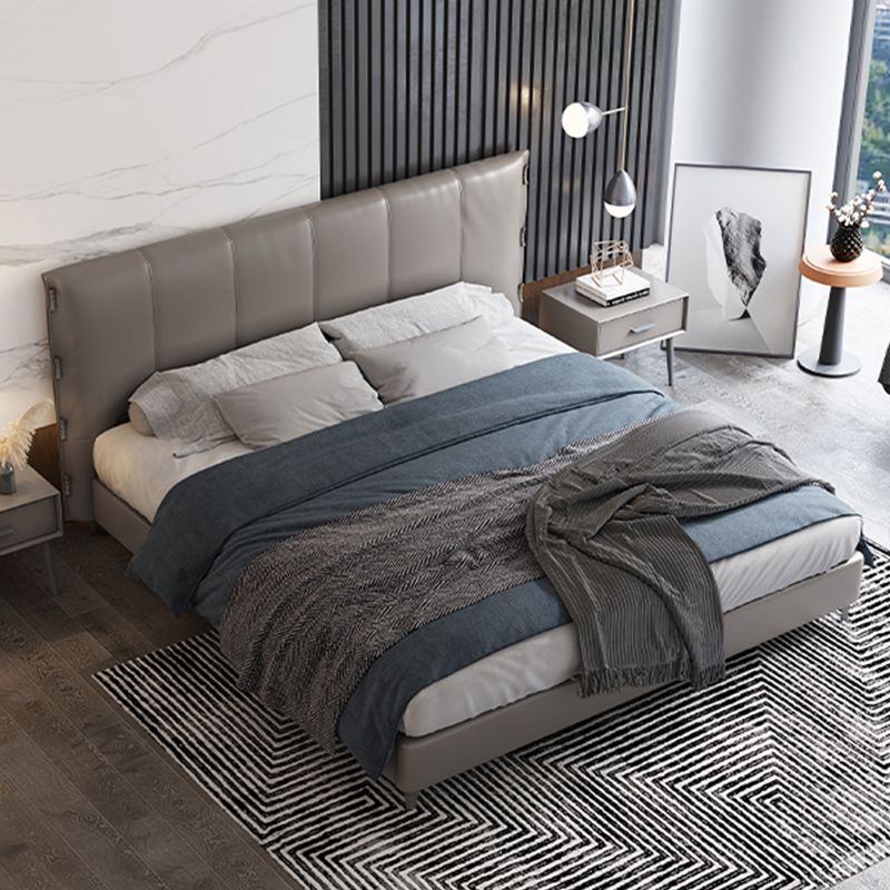 Wood and Upholstered Standard Bed Contemporary Panel Bed, 47" Tall