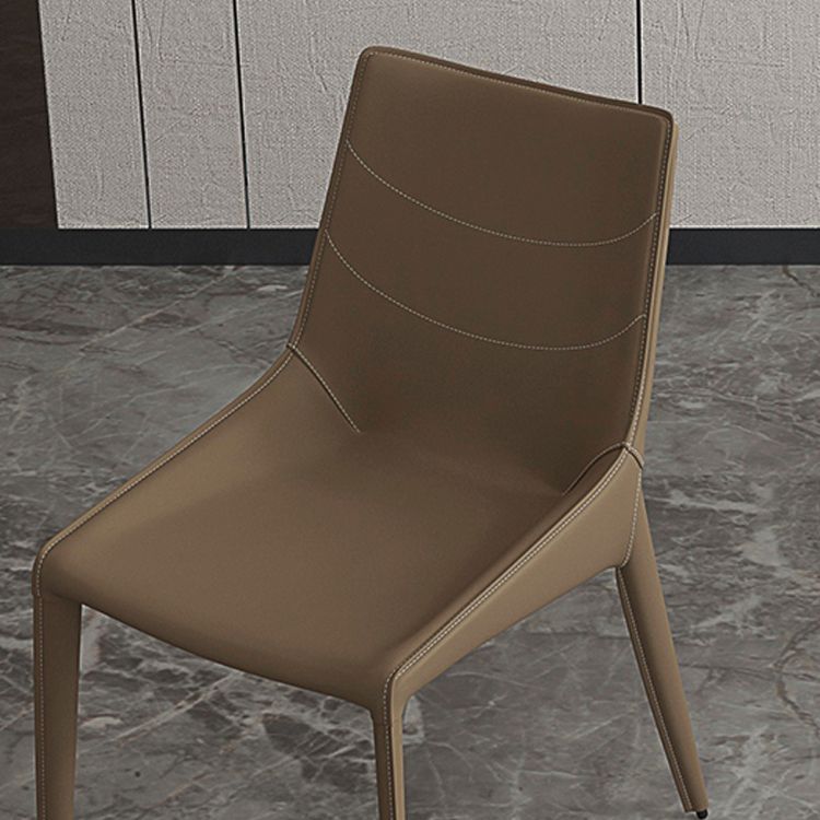 Modern Leather Dining Side Chair Solid Back Armless Side Chair