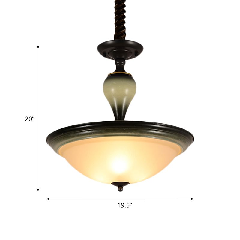 Retro Bowl Semi Flush Mount Light 3 Bulbs Frosted Glass Flushmount Lighting in Black