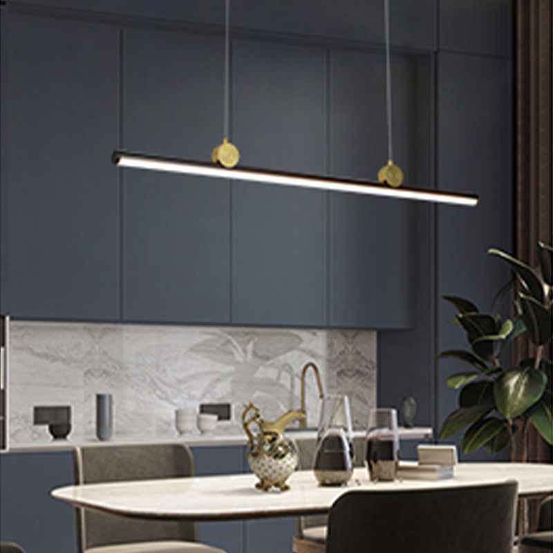Black Aluminum Island Light Modern Linear Restaurant Hanging Lamp with Acrylic Shade