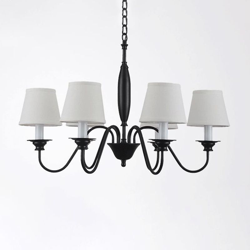 White Barrel Chandelier Lamp Modernism 6 Lights Fabric Suspension Light for Dining Room