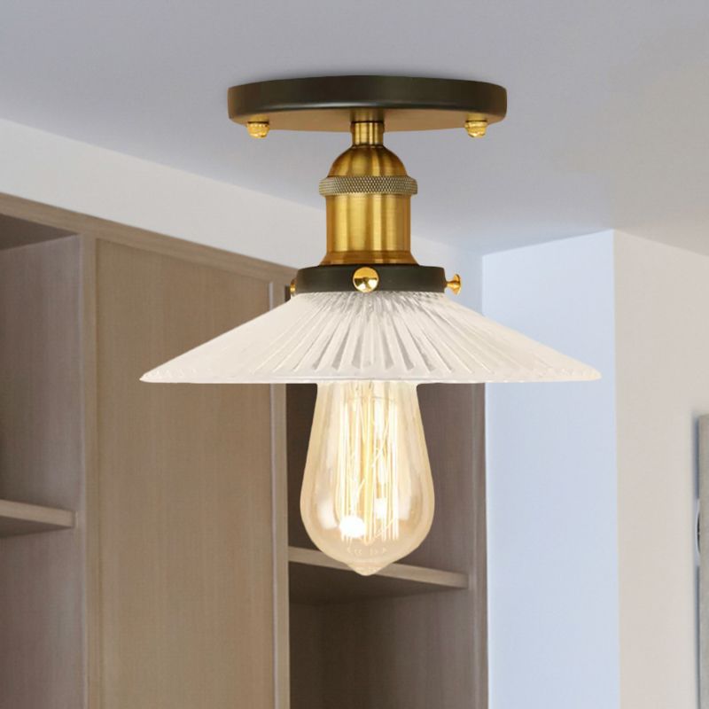 Plafonnier industriel en verre nervuré conique, éclairage semi-monté, 1 ampoule, pour salon, noir/laiton/cuivre