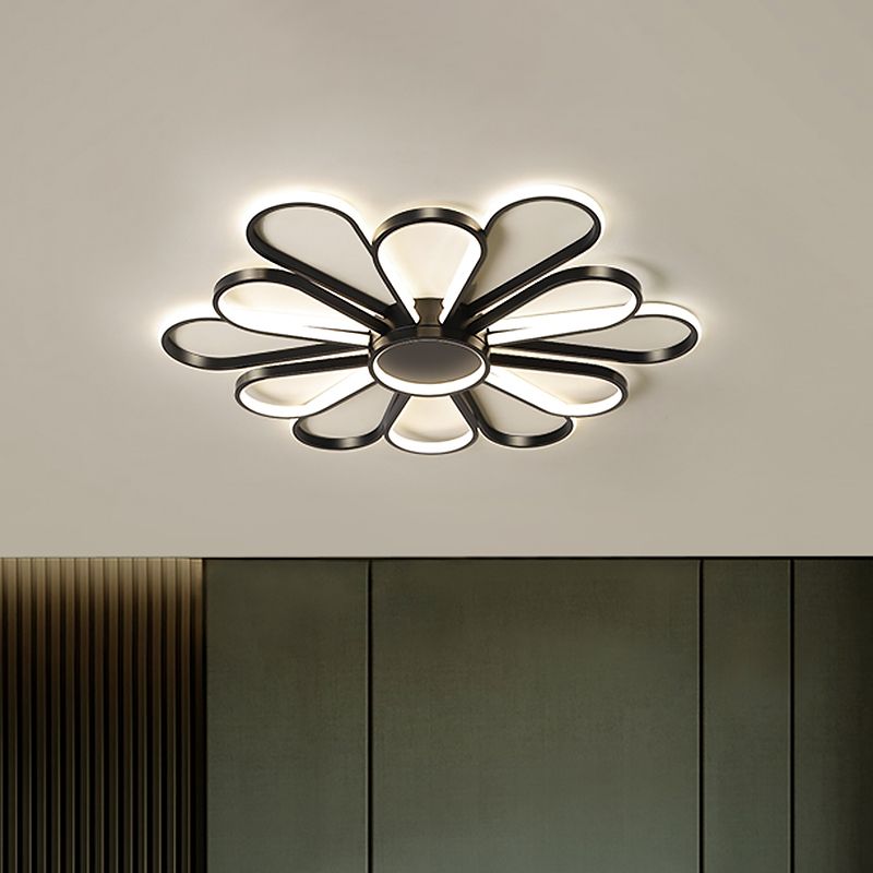 Iron Floral Flush Mount Light Contemporary Black/Gold LED Ceiling Mounted Fixture for Living Room