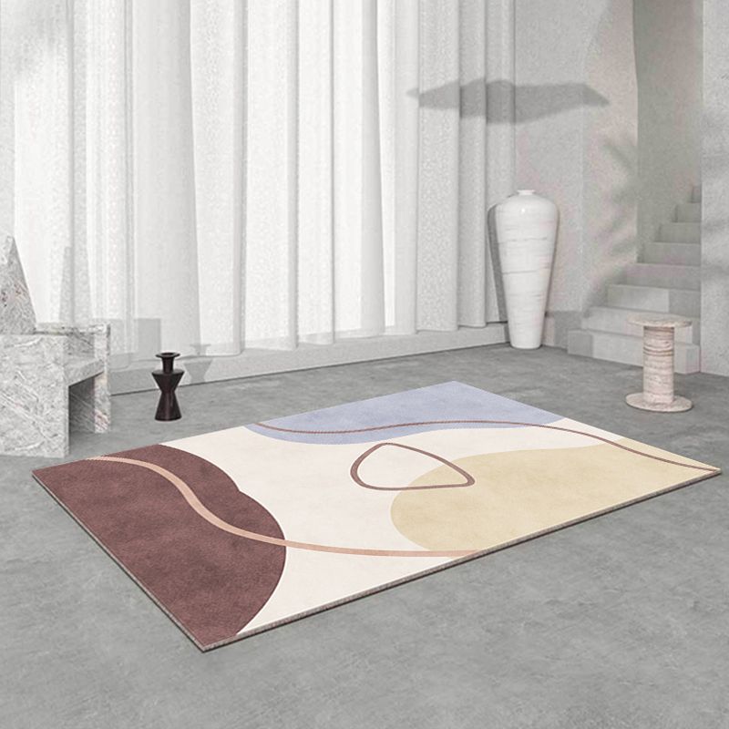 Nordic Color Block Rug Polyester Washable Carpet with Anti-Slip Backing Rug