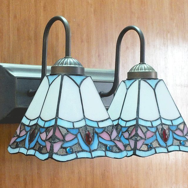 Mediterranean Style Vanity Wall Light Metal Arm Tiffany Vanity Light for Corridor Bathroom