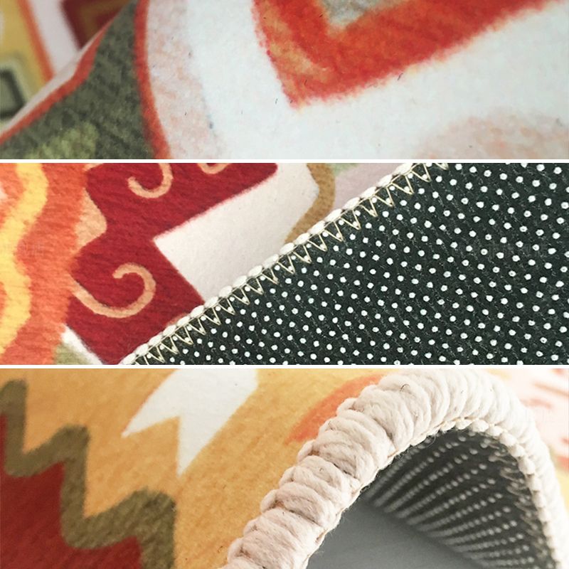 Red Bohemian Area Carpet Polyester Tribal Pattern Area Rug Stain Resistant Rug for Home Decor