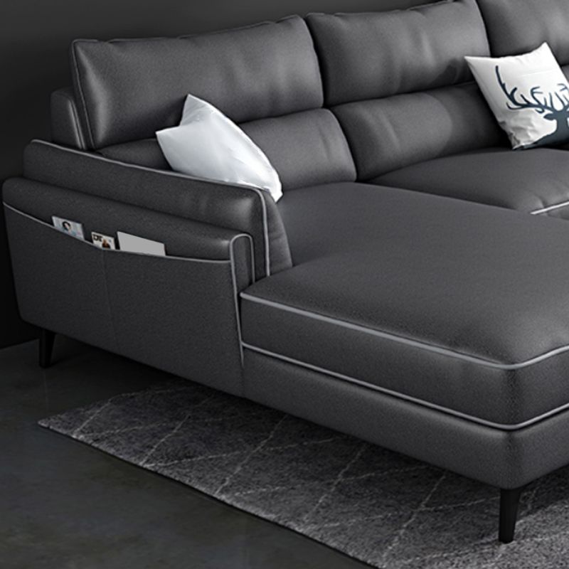 L-Shape Faux Leather Sectional with Recessed Arms and Storage