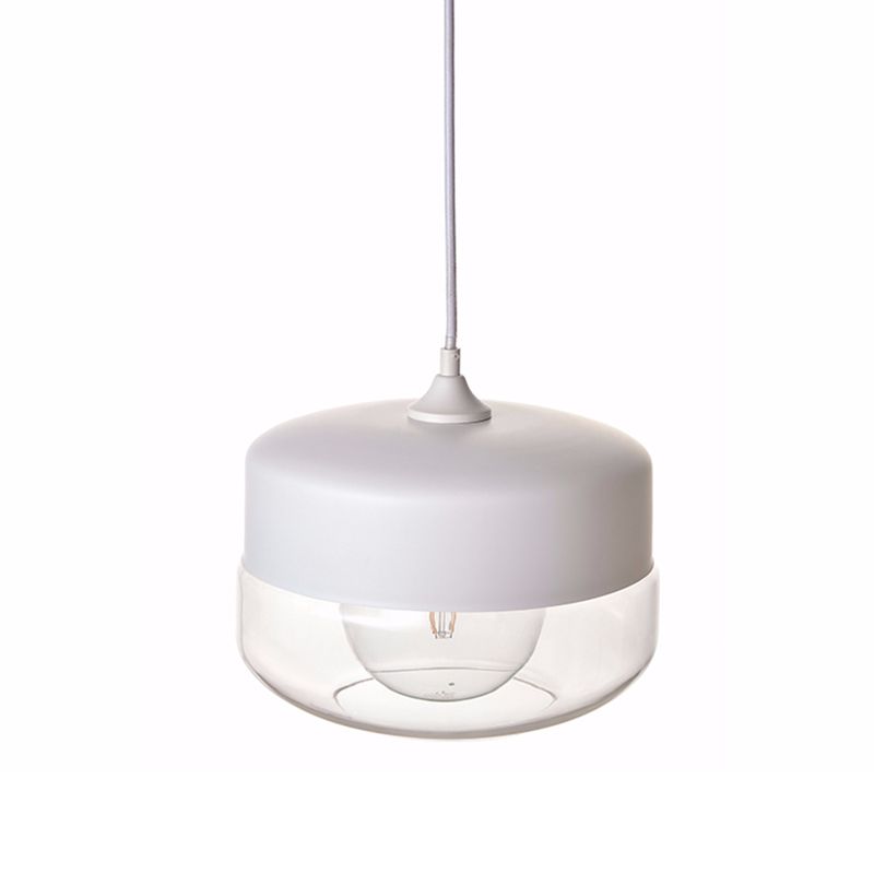 1 Head Bedroom Pendant Light Modern White Ceiling Suspension Lamp with Round Clear Glass Shade