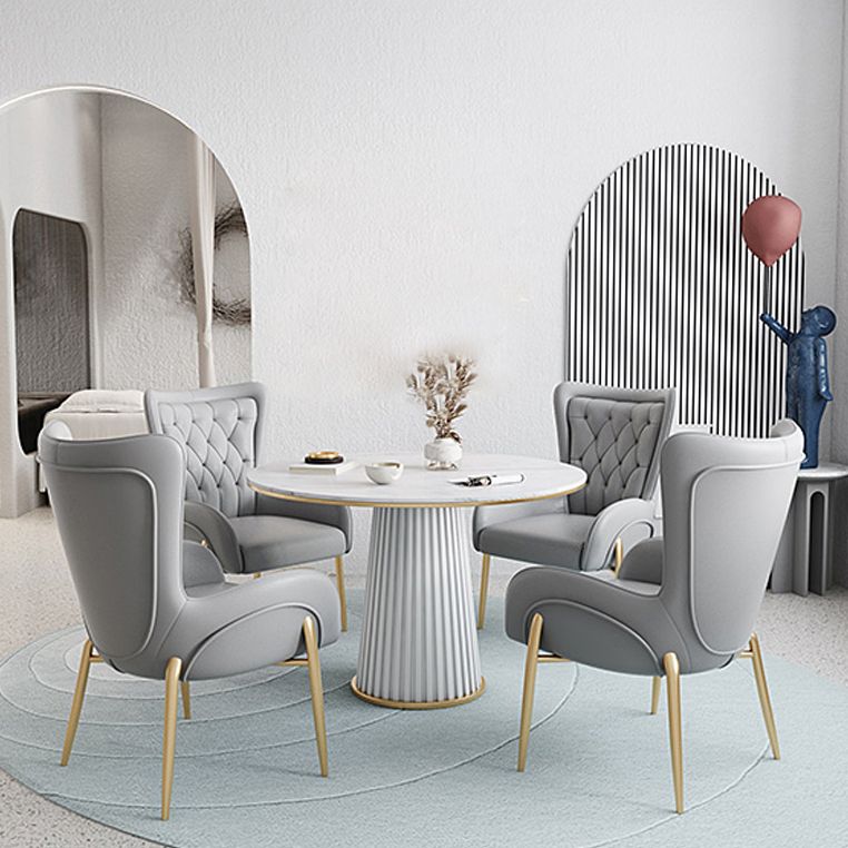 1/5 Pcs Metal Contemporary Dining Room Set with Round Indoor Table Dinette Set