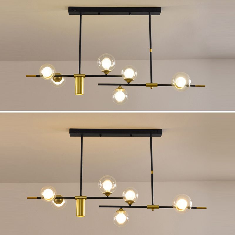 7 - Light Ceiling Pendant Light Iron Kitchen Island Fixture with Glass Ball Shade