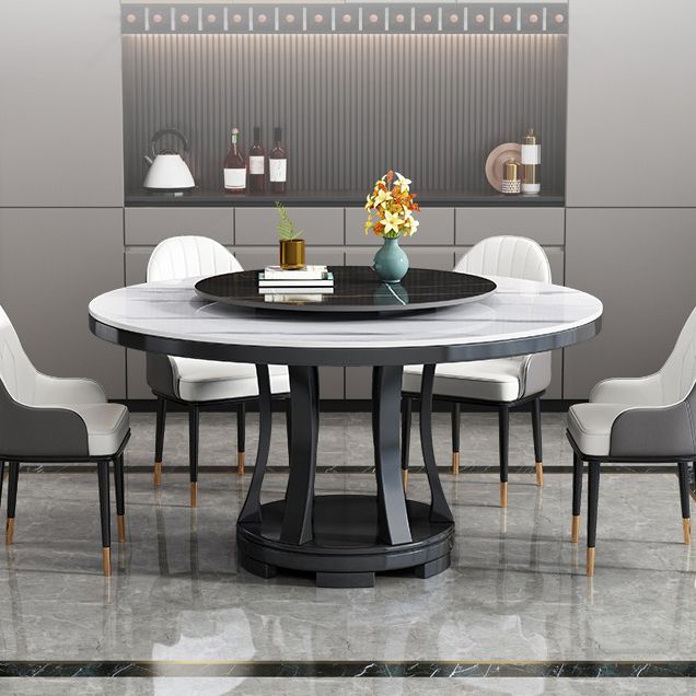 Modern Rubberwood Home Table Round Pedestal Convertible Dining Table