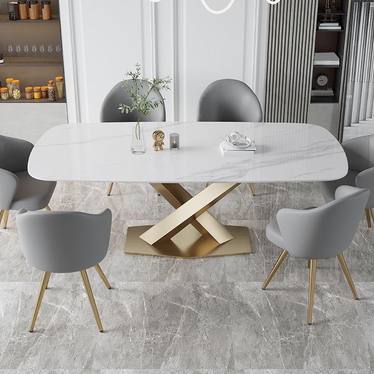 Metal Traditional Luxury Rectangle Table White Sintered Stone Table for Dining Room