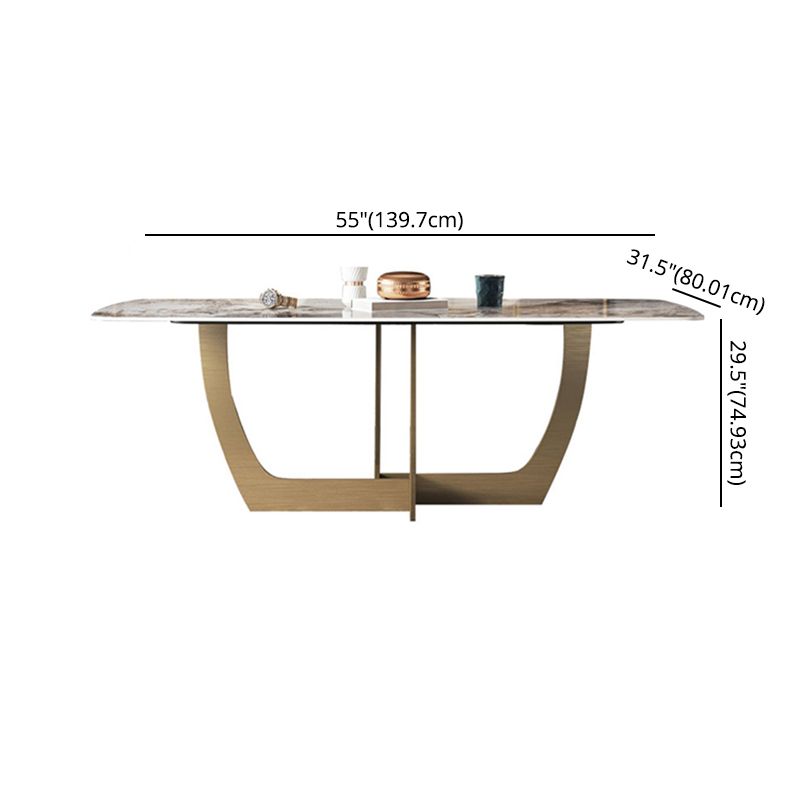Minimalist Style Sintered Stone Dining Table with Rectangle Shape Fixed Table and Trestle Base