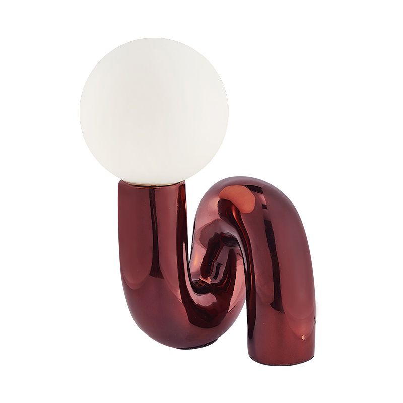 Orb Milky Glass Table Lighting Simple Novelty 1 Head Red Night Stand Light with Twisted Base