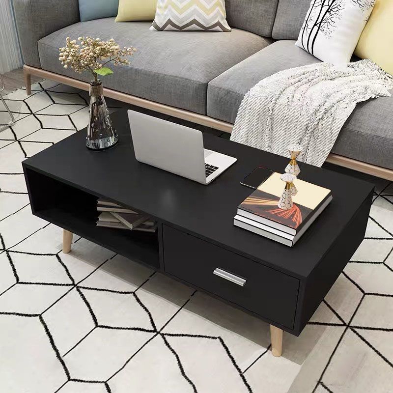 16.53" Tall Rectangle Coffee Table Wooden 4 Legs Cocktail Table with Storage