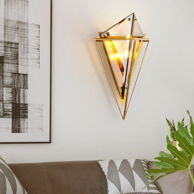 Minimalist Diamond Wall Light Fixture 2-Bulb Crystal Sconce in Amber/Smoke Gray for Living Room