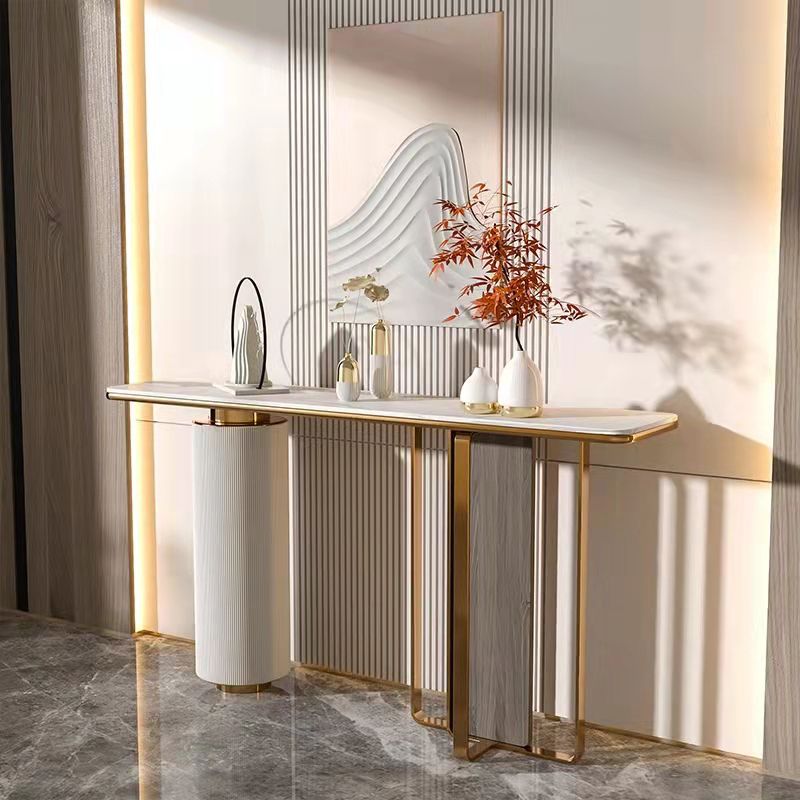 Stone Rectangle Console Table 31.5-inch Tall Glam Accent Table with Shelf