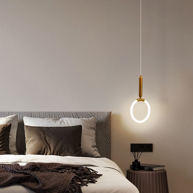 Acrylic Loop Pendant Lamp Minimalist Gold LED Suspended Lighting Fixture for Bedroom