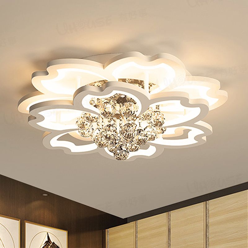 Lampada da soffitto a forma di fiore con sfera di cristallo, moderna lampada da incasso a LED bianca in luce calda/bianca/quarta marcia