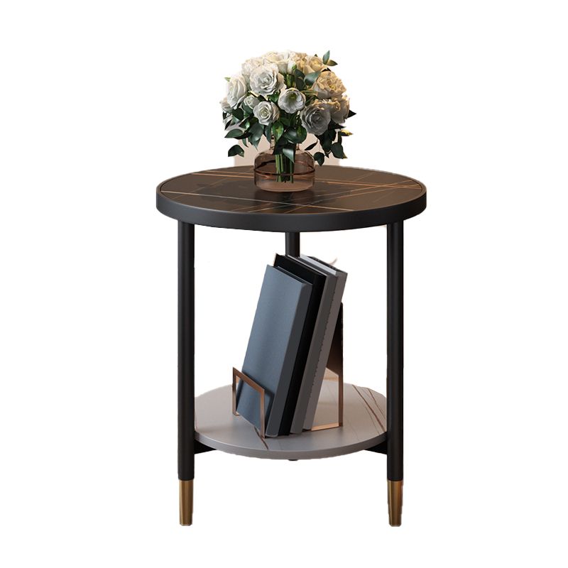 3 Legs Slate Side Table Round Minimalist Double Tier End Table