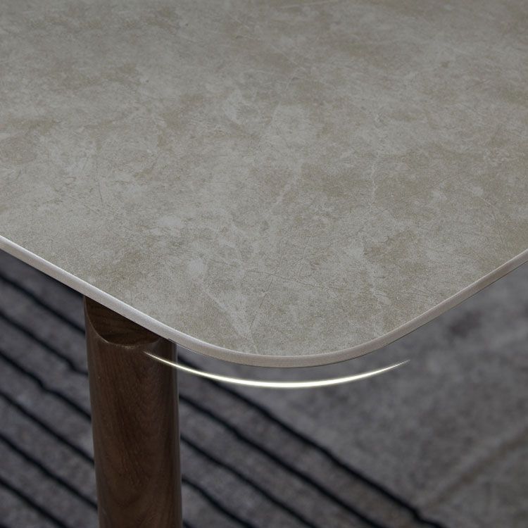 Mid-Century Modern Rectangle Table Grey Sintered Stone Table with 4 Ash Solid Wood Legs