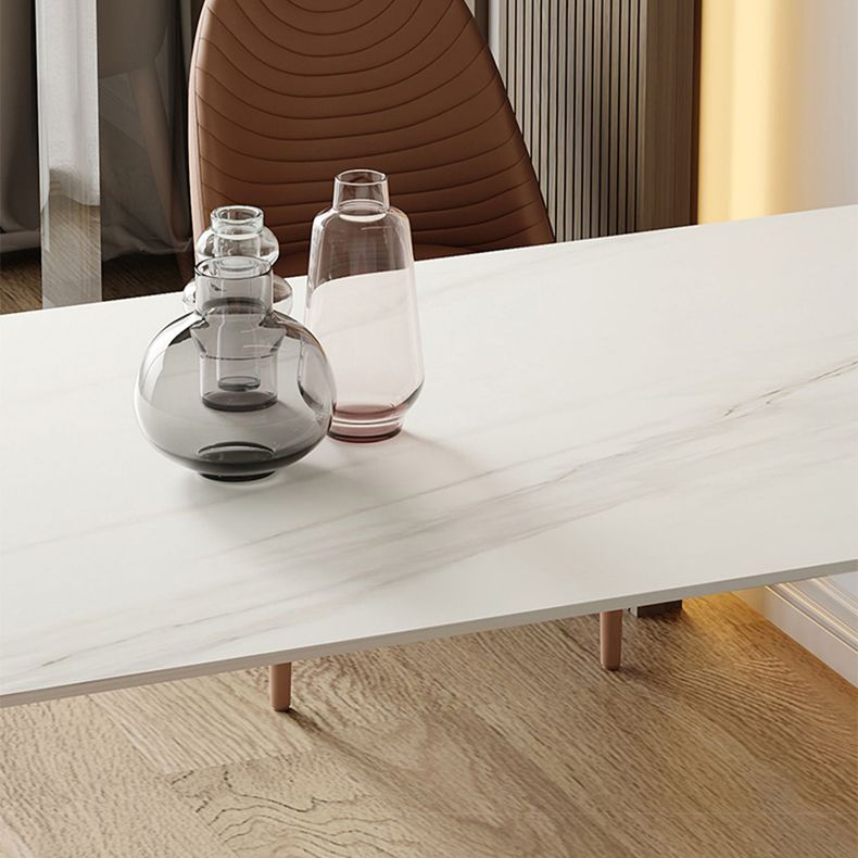 Living Room Simple Stone Table White Oval Table with Metal Pedestal