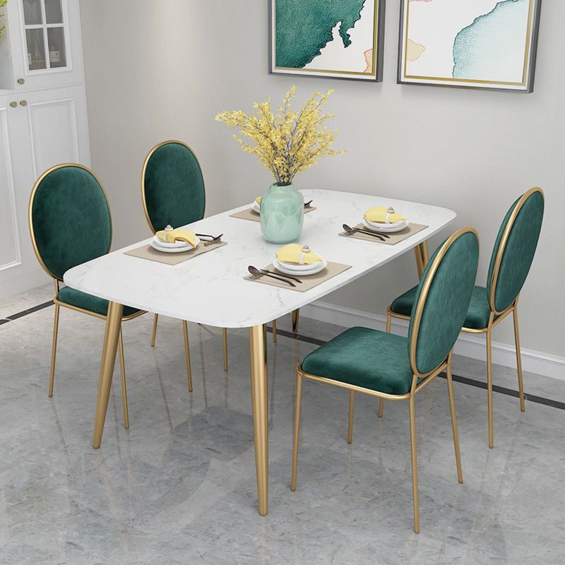 Rectangle Golden Base Dining Table Glam Faux Marble Table for Dining Room