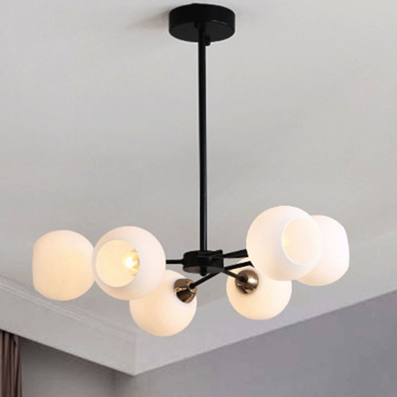 Black Globe Shade Chandelier Lamp Traditional White Glass 6/12/18 Lights Living Room Hanging Light with Sputnik Design