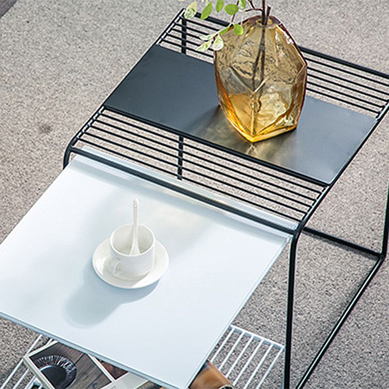 Mid-Century Modern Cocktail Table Metal Square Single Coffee Table