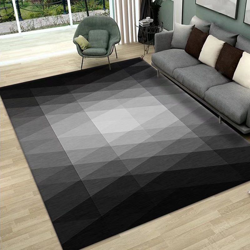Black Lozenge Carpet Polyester Simple Carpet Non-Slip Backing Carpet for Drawing Room