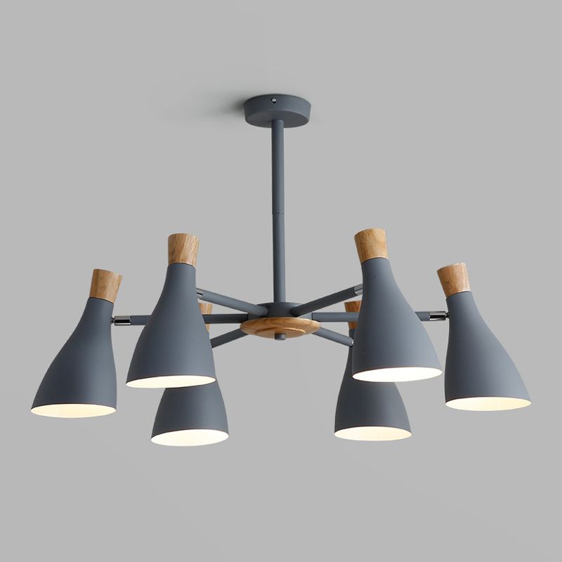 Nordic Wood Macron Chandelier Metal Lampshade Pendant Lighting Fixtures for Bedroom