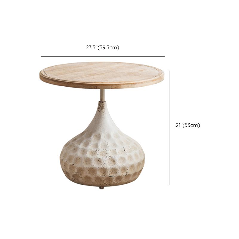 French Country Wood Round Top Side Table Distressed Iron Base End Table