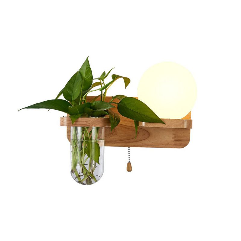 Cream Glass Geometric Wall Sconce Art Deco 1 Head Wall Mounted Light with Plant Container and Wooden Shelf
