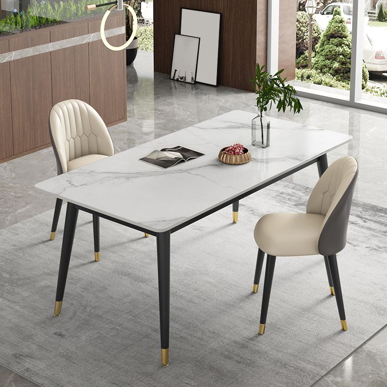 Sintered Stone White Tone Table Luxury Style 4 Legs Table for Dining Room