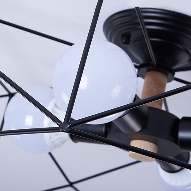 Industrial Flush Light Fixtures Cage-Shaped Iron Flush Mount Lamps for Bedroom