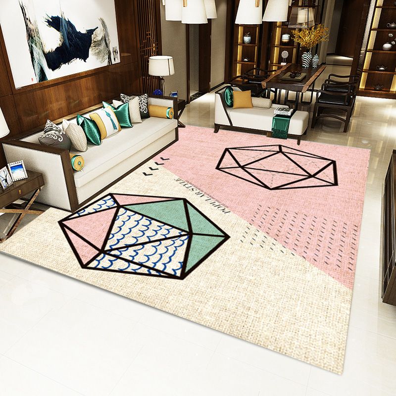 Contemporary Living Room Rug Multi Color Geometric Printed Area Carpet Easy Care Machine Washable Rug