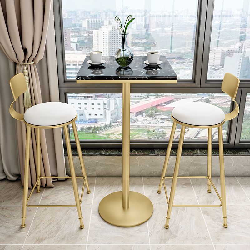 Glam Round Counter-height Stool Leather Footrest Bar Stool with Gold Base