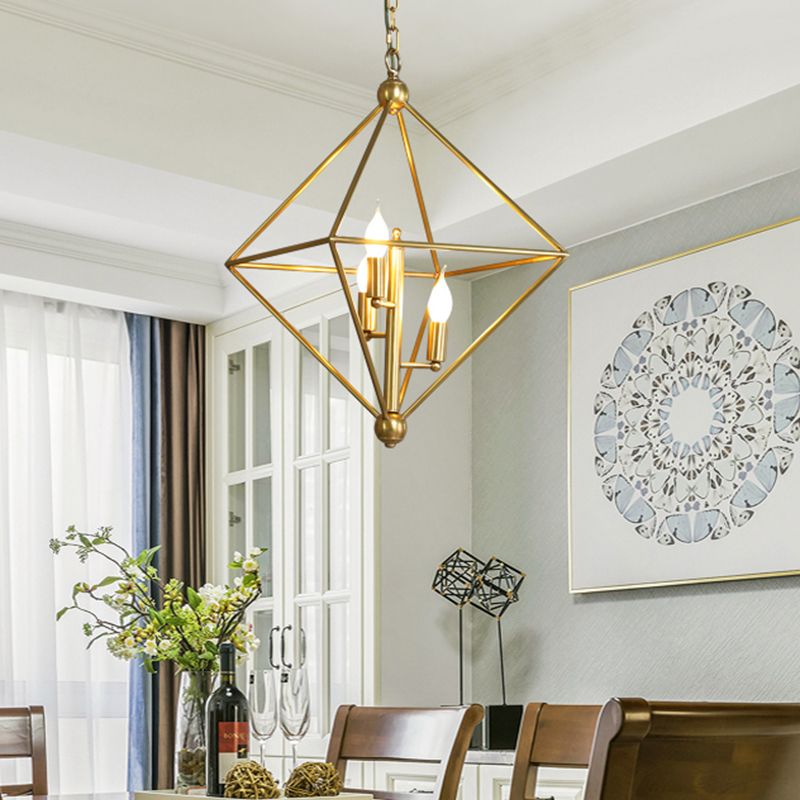Metal Gold Pendant Lamp Candle-Style 4 Lights Classic Chandelier Light Fixture for Living Room