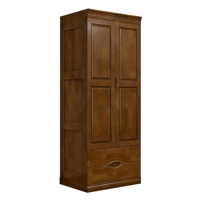 Traditional Rubberwood Wardrobe with Drawers Matte Finish Cabinet for Home