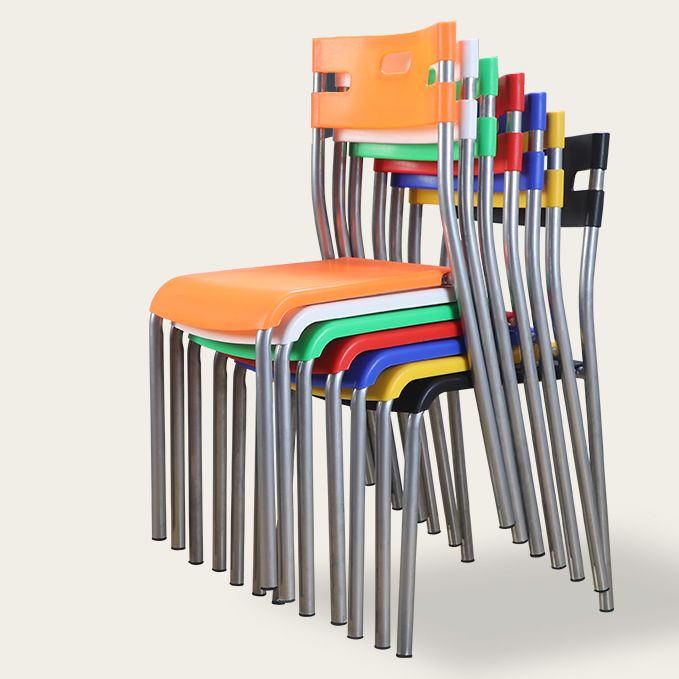 Silla de comedor contemporánea, silla lateral de comedor apilable sin brazos de metal con respaldo abierto