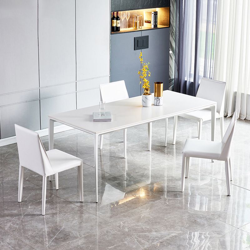 Mesa de comedor rectangular contemporánea Mesa de piedra sinterizada con 4 piernas blancas, 55.1 "L x 31.5" W x 30 "H