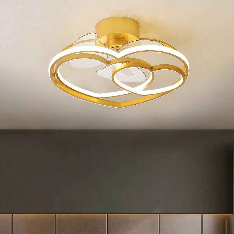 Love Heart LED Ceiling Fan Minimalist Acrylic Kids Bedroom Semi Flush Mount Lamp with Remote