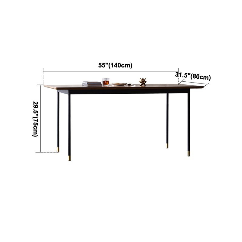 Mesa de comedor de estilo tradicional de lujo, mesa rectangular marrón de madera maciza con 4 patas